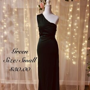 Chic One-Shoulder Dress in Deep Green